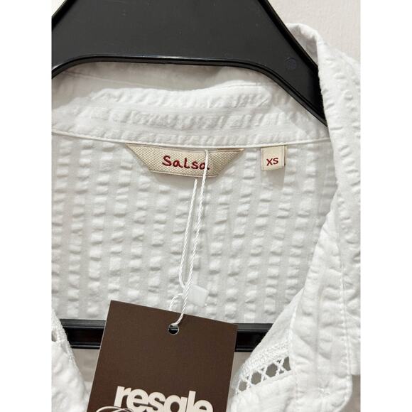 Salsa Cotton Blend Long Sleeve Button-Up Shirt w/ Ties White Women's Size XS / S - Picture 3 of 5